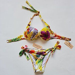 NEW Lise Charmel Floral Bikini Swimsuit Size Top 32D Bottom XS